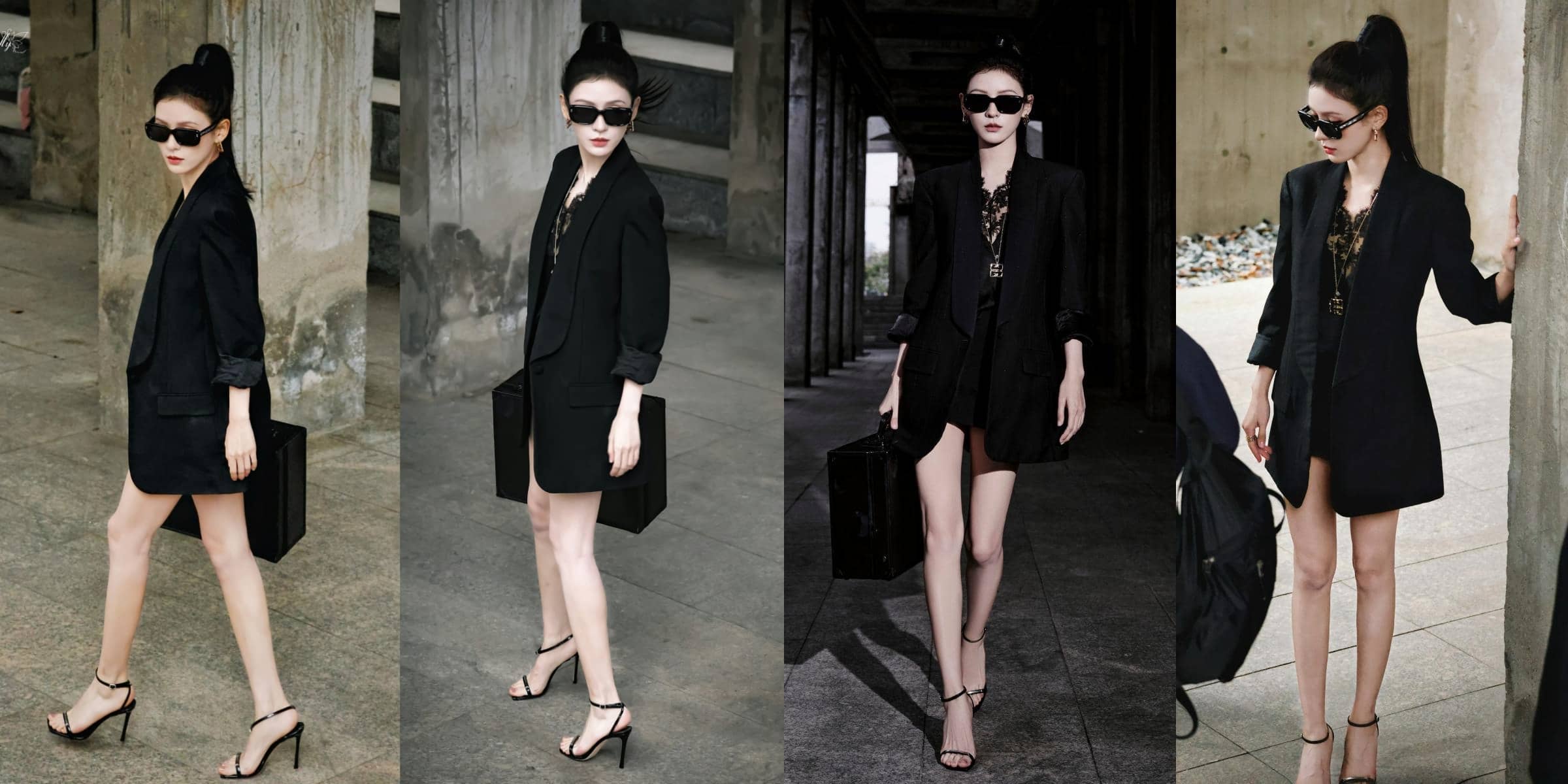 张予曦黑色西装裙，又长又直美腿