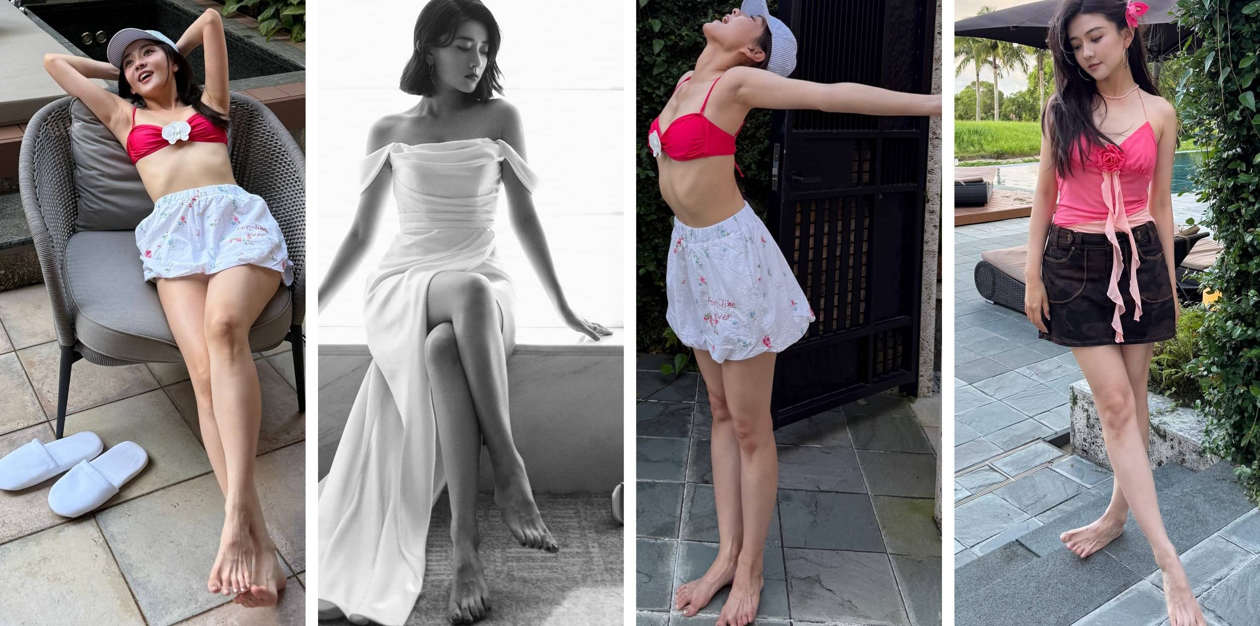 梁洁壁纸：光脚美腿美图集