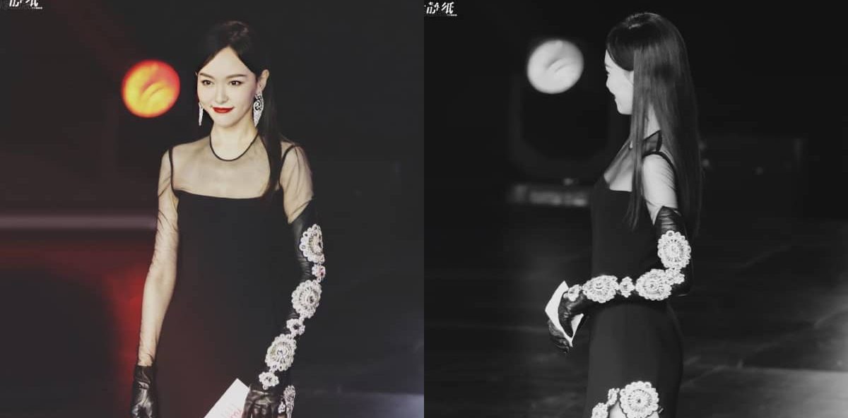 唐嫣裙装穿搭，红唇黑纱裙大长腿，这气场超级美