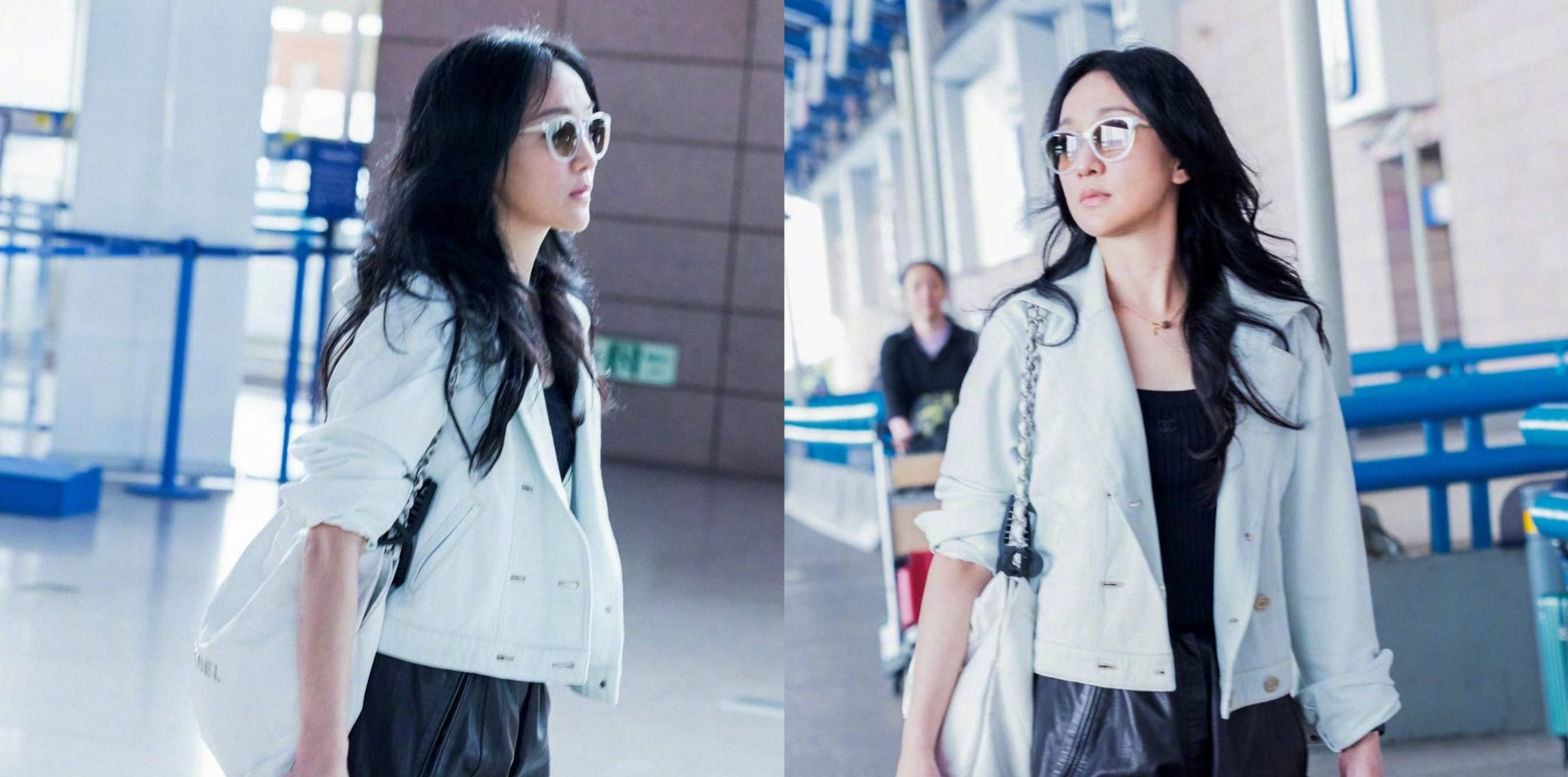 周迅街头随拍，短裤丝袜自在悠然