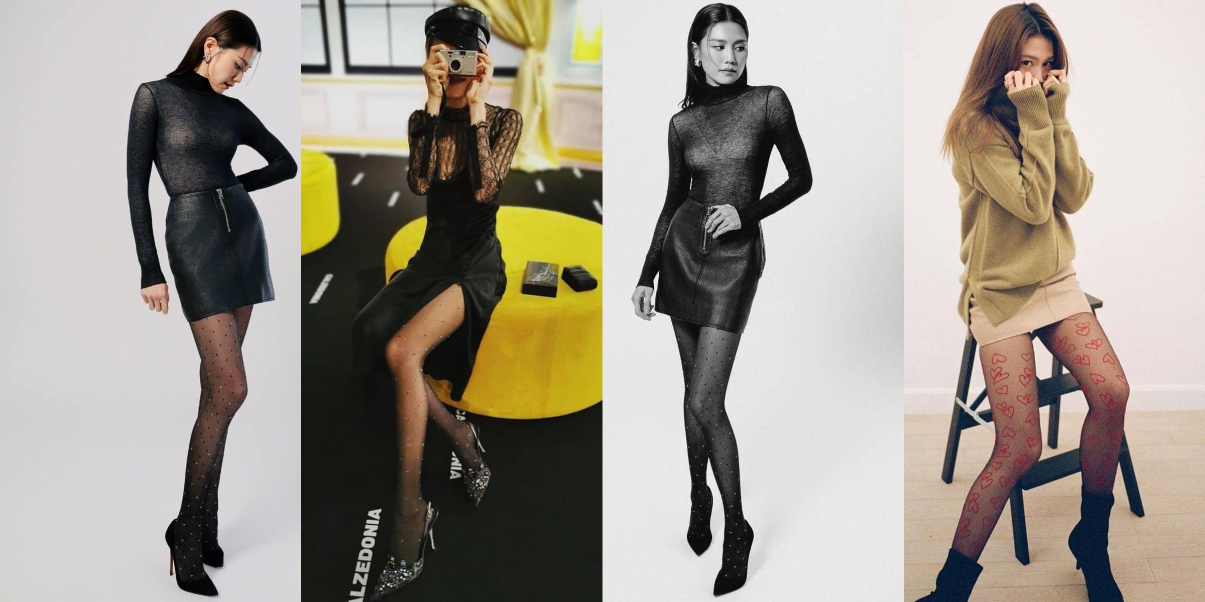 周秀娜港风美人：冬日黑纱裙丝袜美学穿搭