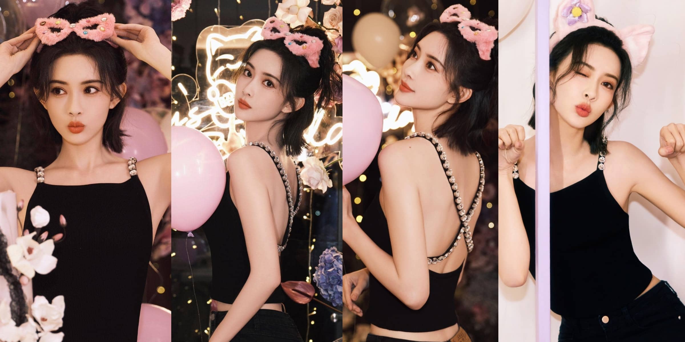 孟子义壁纸：露背黑裙，精致的少女气息