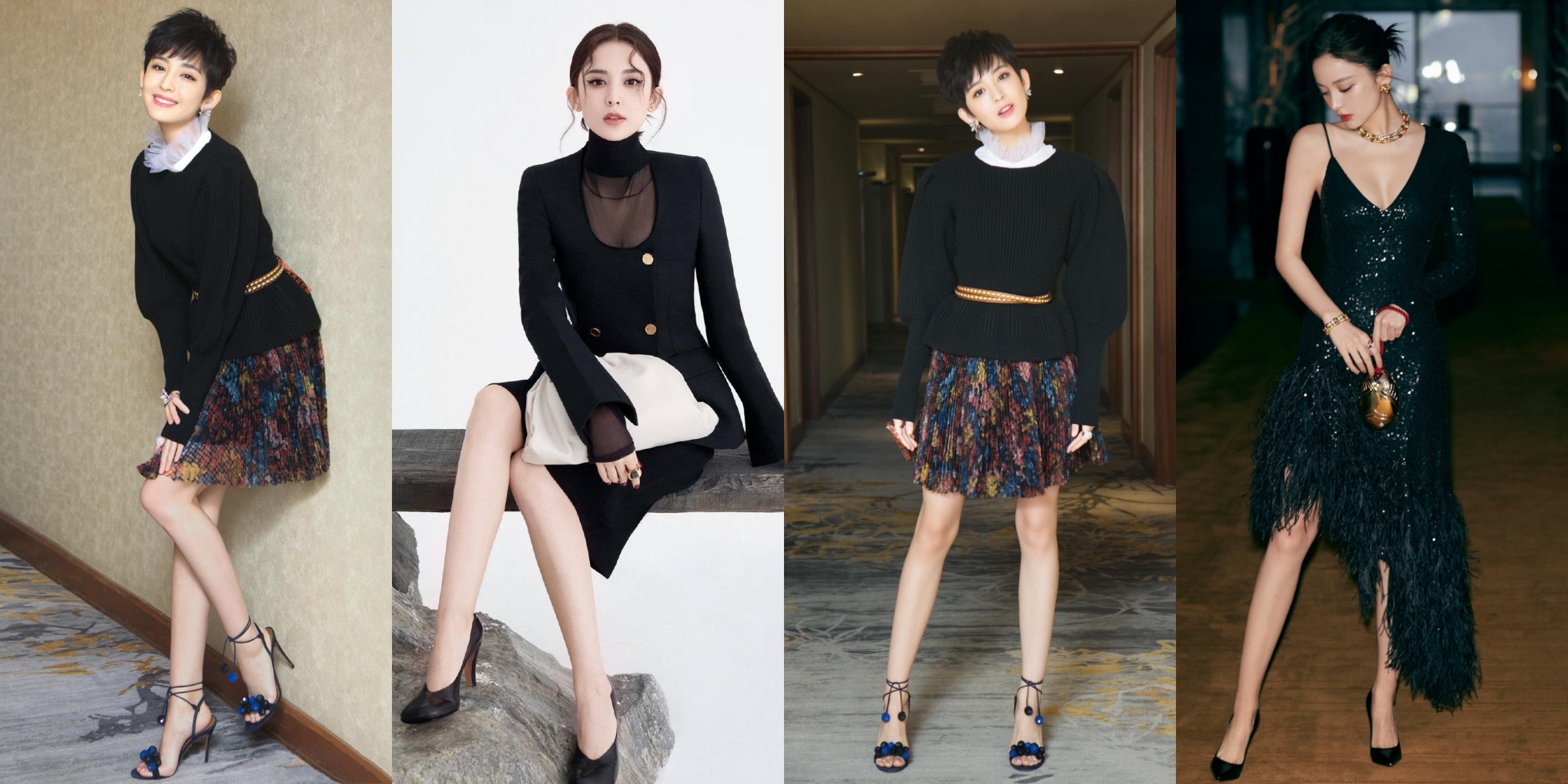 古力娜扎，黑色魅力穿搭，柔美大气