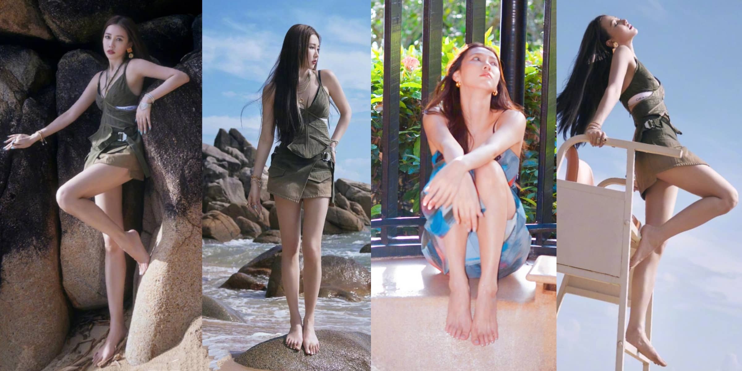 弦子写真精选：美腿光脚妆造，酷美两相宜