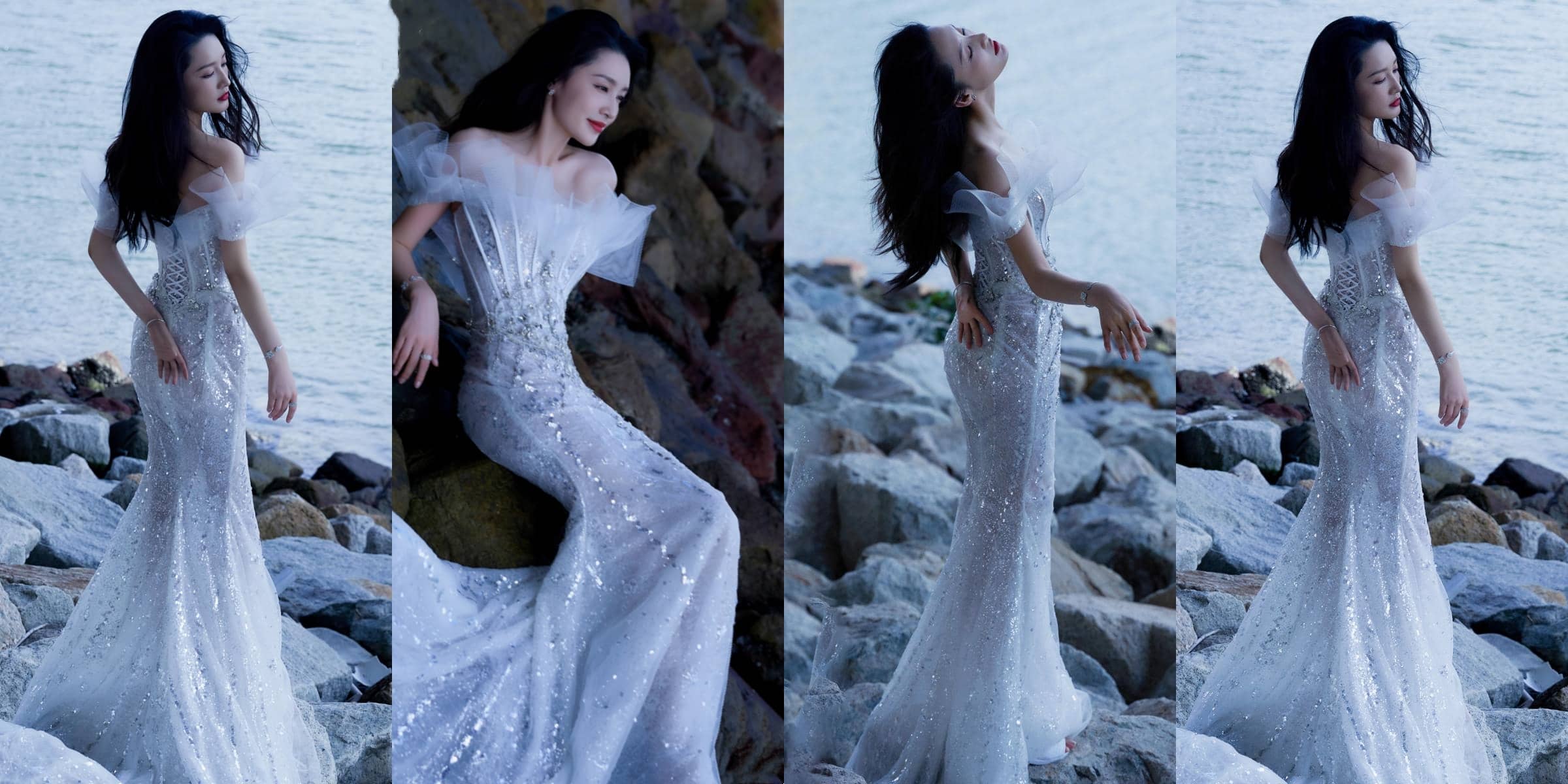 李沁写真精选：一袭白色星钻纱裙，优雅婀娜的人鱼公主