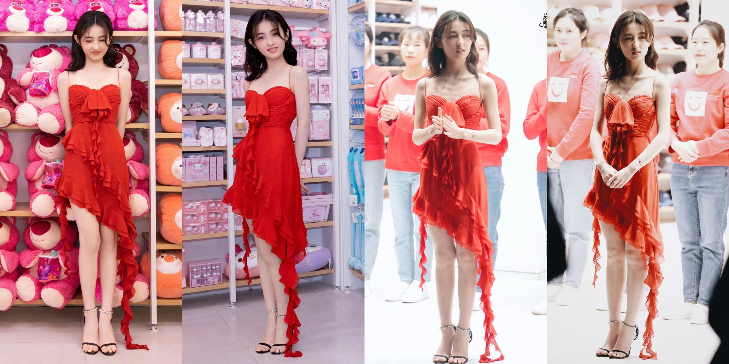 张子枫，红裙子穿搭，又乖巧又少女啊
