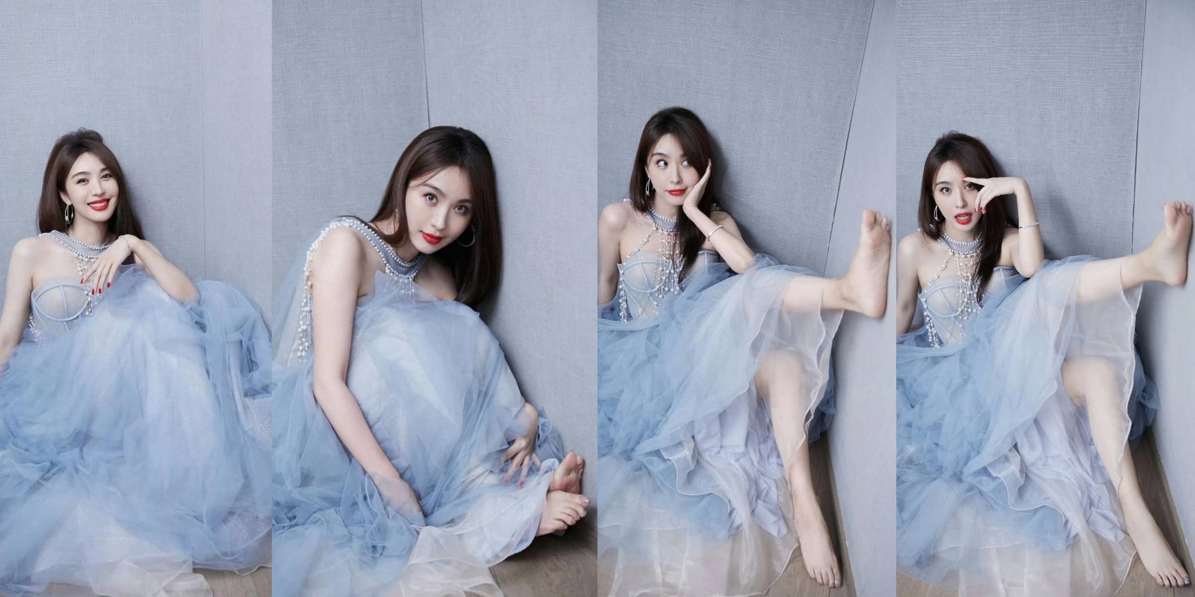 李菲儿纱裙穿搭写真，好经典的一套穿搭