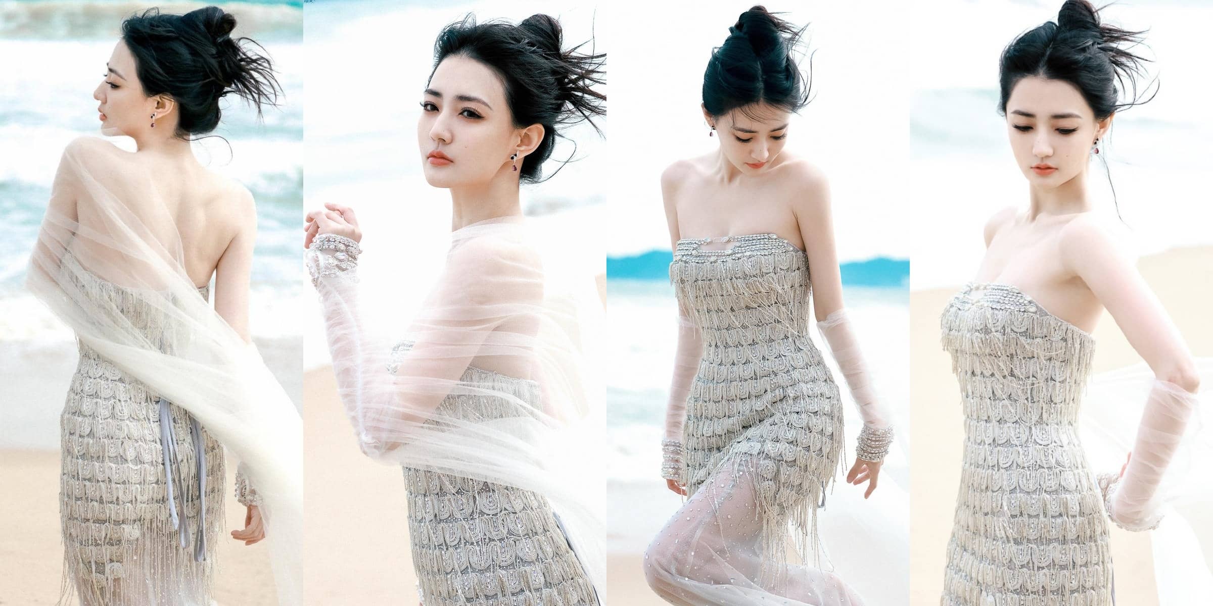 徐璐，浪漫纱裙，海边穿搭壁纸大片