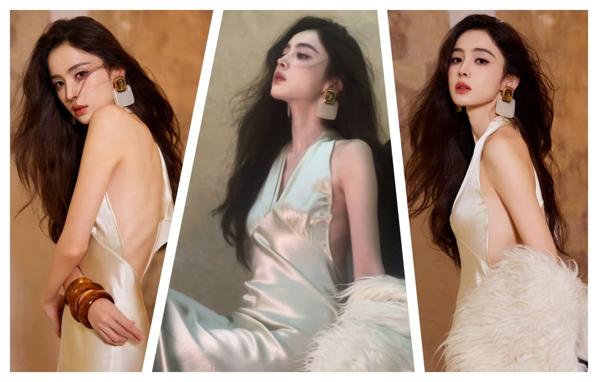古力娜扎，银缎礼服，婀娜曼妙，高冷明艳