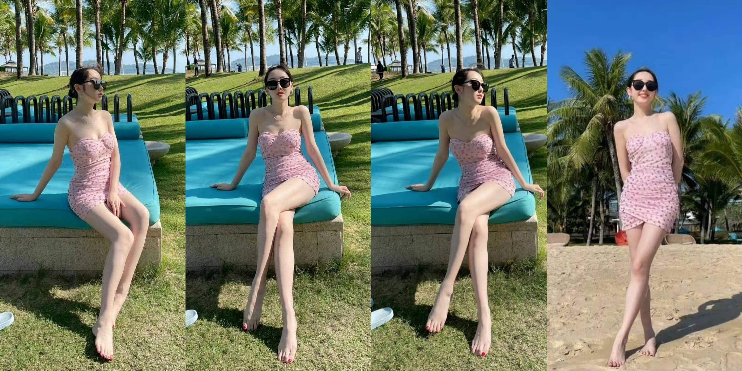 蒋梦婕身材真好，抹胸小短裙大长腿，魅力十足