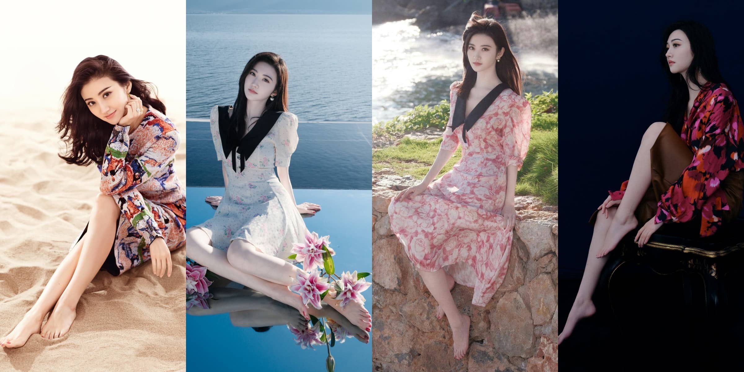 景甜壁纸美图：甜美富贵花，光脚丫好可爱